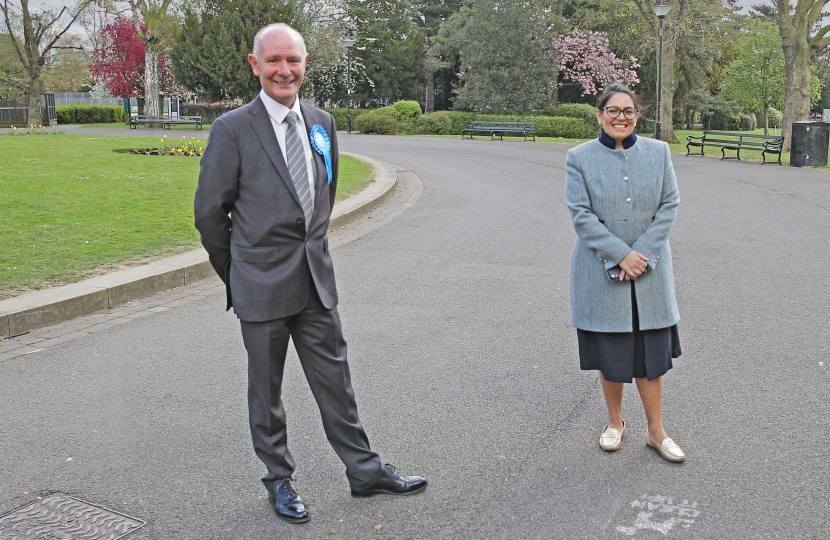 Darryl with Priti Patel, the Home Secretary, during her visit to Peterborough on 29th April 2021.