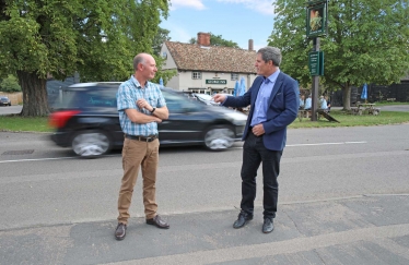 Darryl Preston (left), Conservative PCC candidate for Cambridgeshire and Peterborough, in Babraham discussing road safety with Anthony Browne, MP for South Cambridgeshire, 21st August 2020.