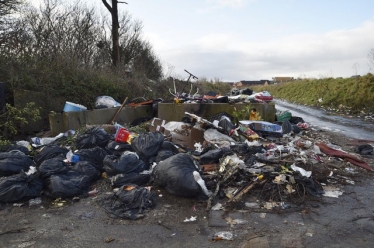 Fly tipping on Norwood Lane at the junction with Newborough Road, Peterborough – Peterborough Telegraph photo.