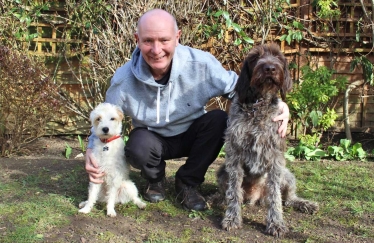 Darryl Preston with his two dogs. “Dog theft is a criminal menace,” he says.   Darryl is the Conservative candidate in the Cambridgeshire and Peterborough Police and Crime Commissioner election in May 2021.